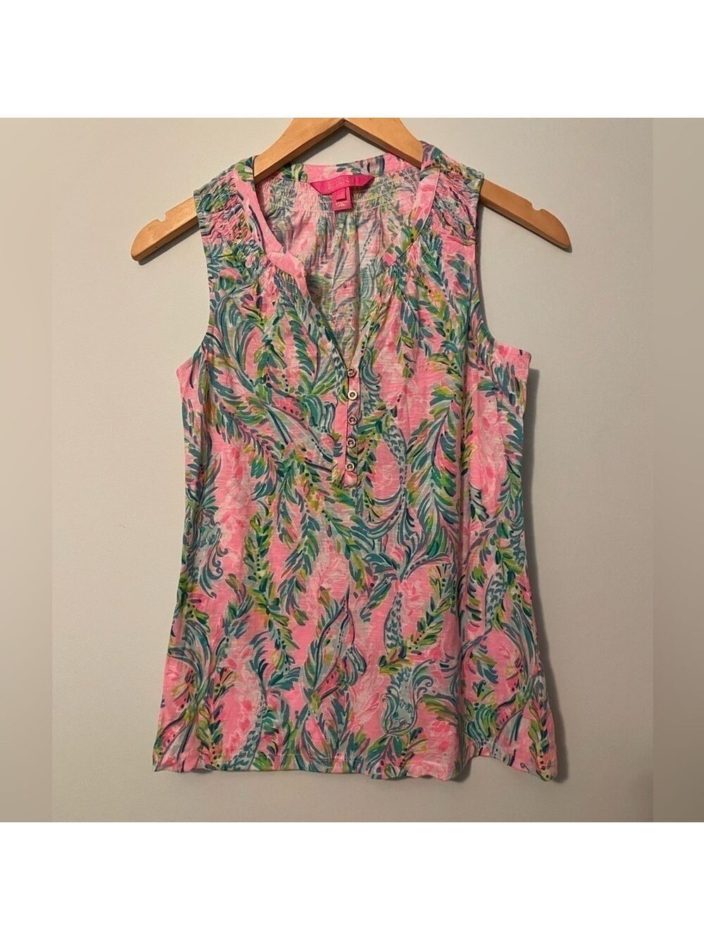 Lilly Pulitzer Essie Top Unicorn of the Sea Print Sleeveless Gold Button X-Small